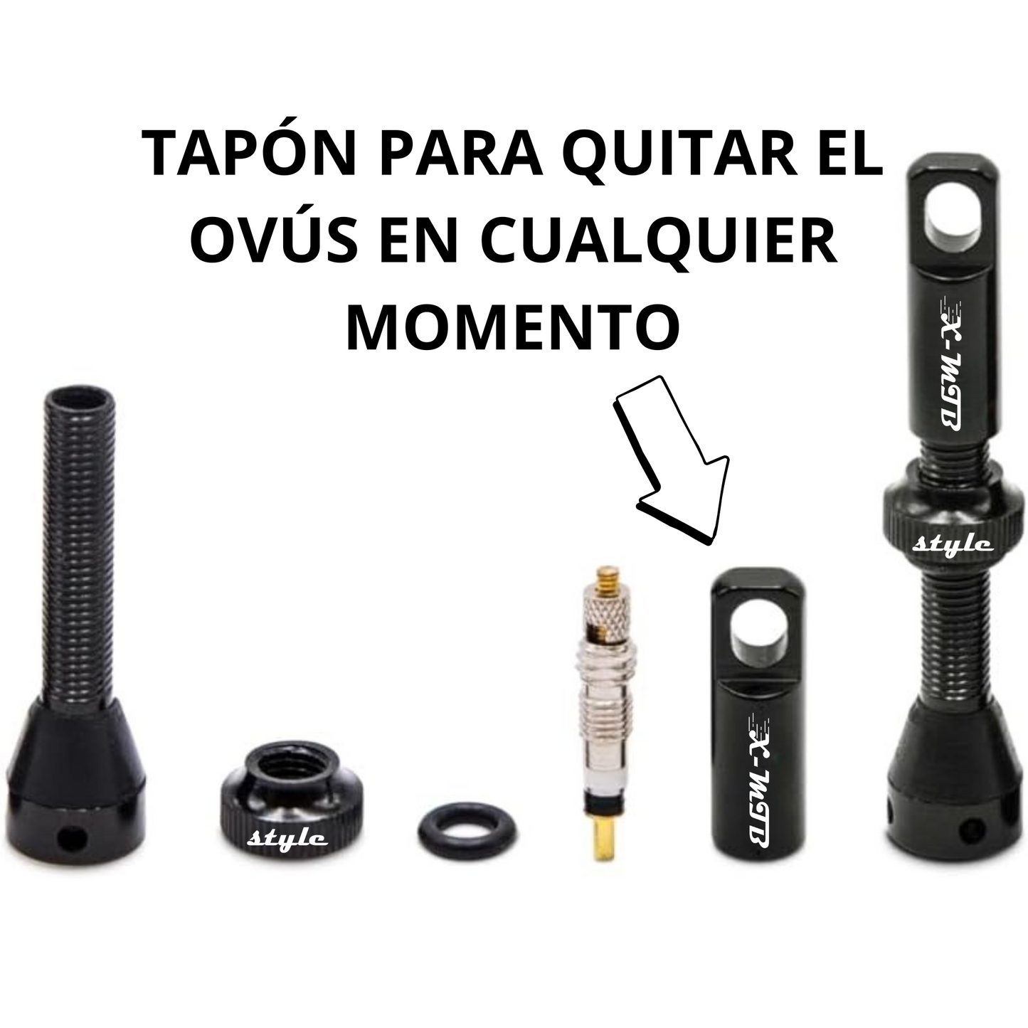 XMTBSTYLE 2 Valvula Tubeless MTB | Pack Válvulas Presta para Bici de Montaña, Carretera, E-bike, Gravel, BMX | Pack 2 Valvula Bicicleta para Kit tubeless | Valvulas MTB tubeless Bici (44mm) NEGRO
